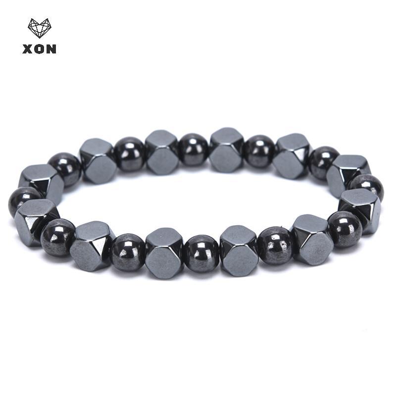 Vòng tay nam từ hạt hematite từ tính, hỗ trợ sức khỏe, dây co giãn