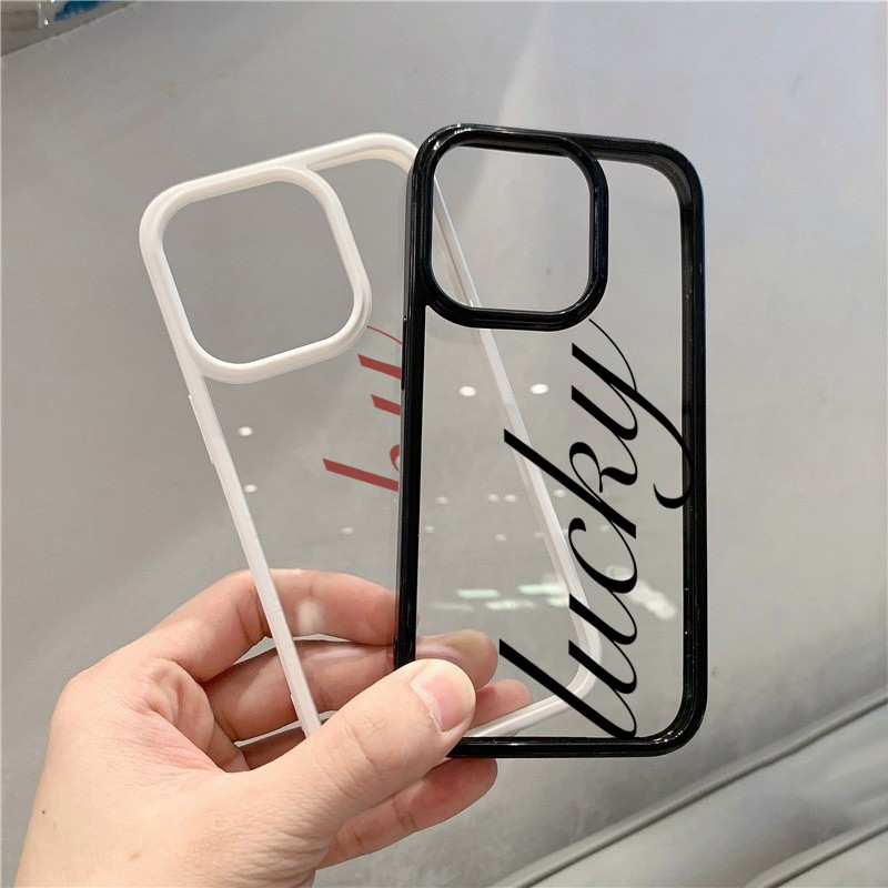 Ốp Lưng Cho iPhone 16 15 17 Pro Max 11 13 14 12 Pro Cho iPhone 16e 7 8 Plus XS Max X XR SE2022 Lucky Script Trong Suốt Mềm Chống Sốc