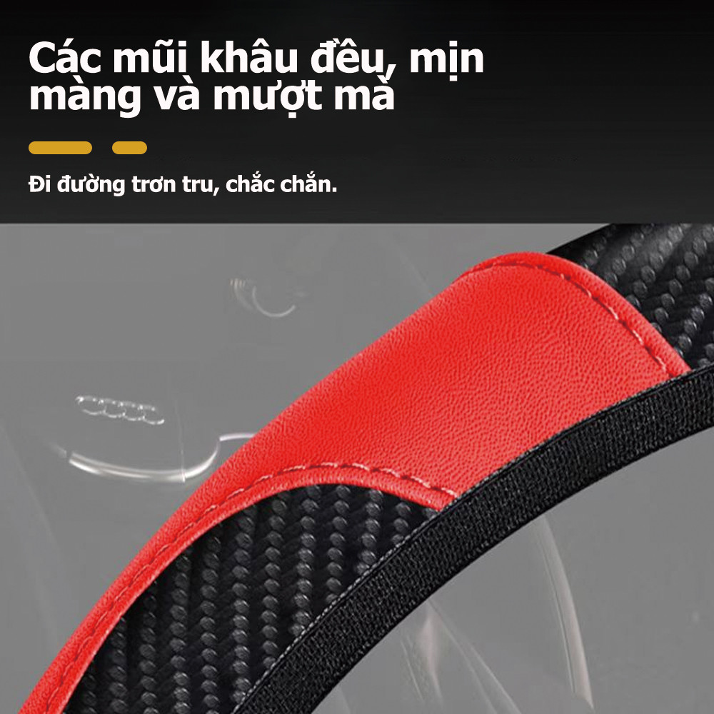 Bọc vô lăng ô tô da hoa văn sợi carbon không có vòng trong bọc tay lái thoải mái thích ứng với đường kính vô lăng 38cm