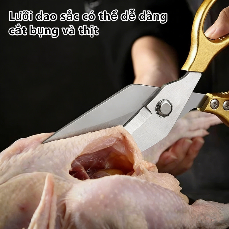 Kéo bếp đa năng thép–Cắt xương, gà, hải sản đều tốt–Tay cầm êm ái, chống trượt, tiện lợi mang theo