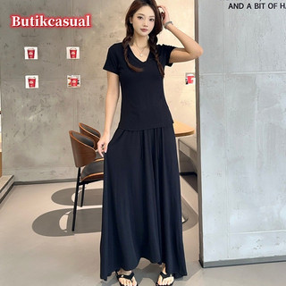 Phụ Nữ Áo Bộ Váy plus Kích Thước Mùa Hè Mỏng Nối Cổ Chữ V Áo Tầng Lau Váy Dài Bộ Rời Phù Hợp Với