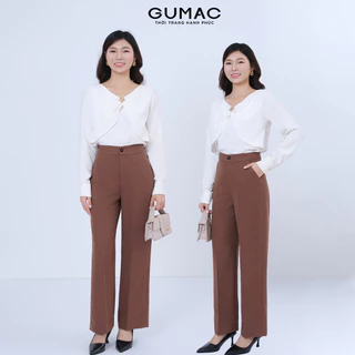 Quần tây nữ ống suông GUMAC dài 96cm tôn dáng lưng cao công sở chất liệu tuyết mưa dày dặn LQF0415