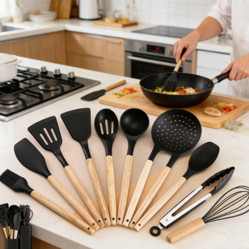 Bộ dao nhà bếp cao cấp 19 món, chống trơn chống nóng chống dính, kèm hộp đựng sang trọng, lưỡi sắc bén