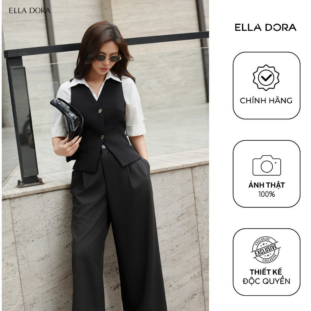 Set công sở nữ ELLA DORA áo gile cúc chéo phối quần âu ống suông form gọn thanh lịch [AK41 + Q37]