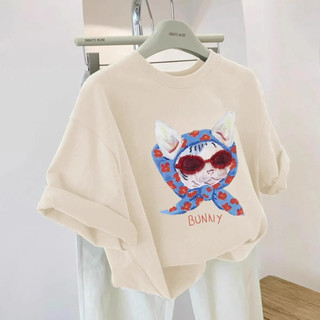 Mèo Áo Thun Cotton Với Khăn Trùm Đầu Họa Tiết Hoạt Hình Phù Hợp Hàng Ngày