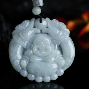 Mặt dây chuyền Phật Maitreya cười thiết kế ngọc rồng đôi, phù hợp nam nữ