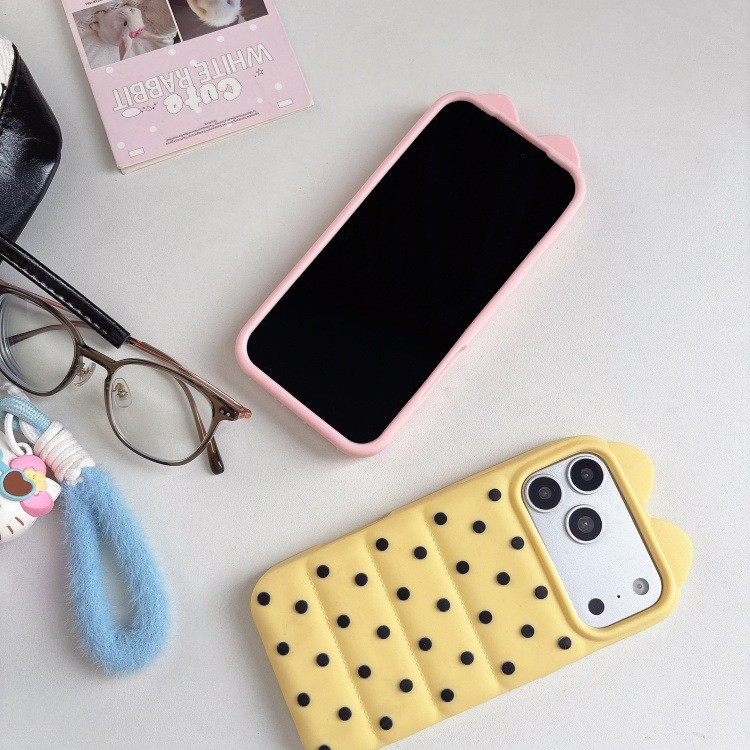 Thích hợp cho Apple 17promax Polka Dot Cat Ears Silicone 14PROMAX 13 Cặp Đôi Bao Gồm Điện Thoại