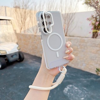 Nắp ống kính từ tính Vỏ trong suốt cho Samsung Galaxy S26 S25 S24 S23 Ultra Plus có dây đeo cổ tay Ống kính đứng