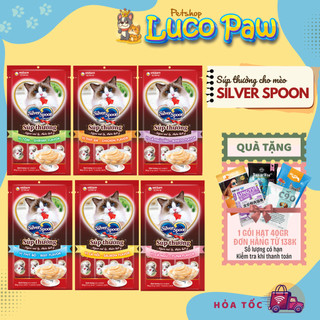 Súp Thưởng Cho Mèo Silver Spoon Unicharm Gói 56g (4 Thanh) Từ Thịt Cá Thật Mềm Mịn Dễ Ăn