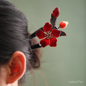 Phụ kiện tóc phong cách cổ điển Trung Hoa với filigree nhung hoa, cuộn tóc đơn giản và mũ đội đầu sườn xám cho Hanfu nữ