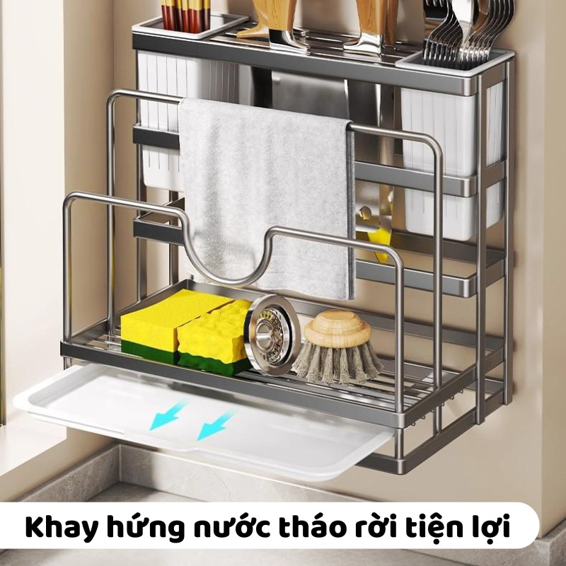 Kệ Để Dao Đũa Đa Năng Thép Cacbon Chống Gỉ DINO– Giá Đựng Dao Đũa, Nắp Nồi, Khăn Lau Bếp Đa Năng Tiện Dụng