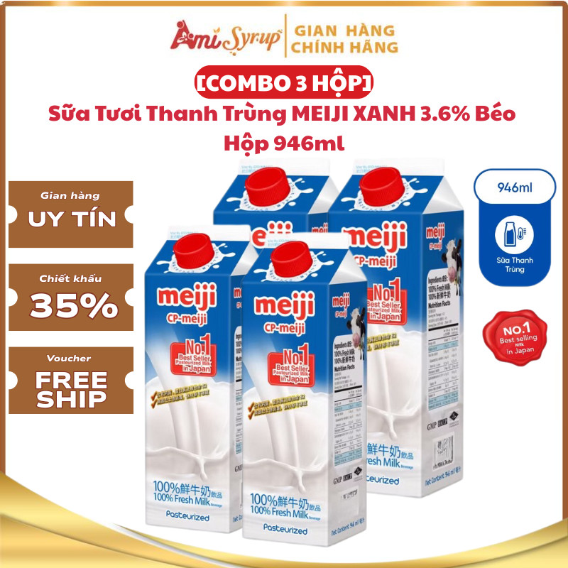 [HỎA TỐC HN] Sữa Tươi Thanh Trùng MEIJI XANH 3.6% Béo Hộp 946ml, Thơm Ngon Béo Ngậy