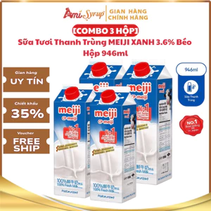 Sữa Tươi Thanh Trùng MEIJI XANH 3.6% Béo Hộp 946ml, Thơm Ngon Béo Ngậy