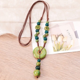 1 chiếc vòng cổ cổ cổ điển Bohemian dệt tay mặt dây chuyền trang sức gốm sứ