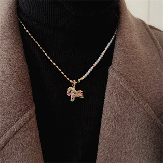 Vòng cổ và bông tai zircon ngọc trai phong cách cung hoàng đạo, thời trang thu đông mới