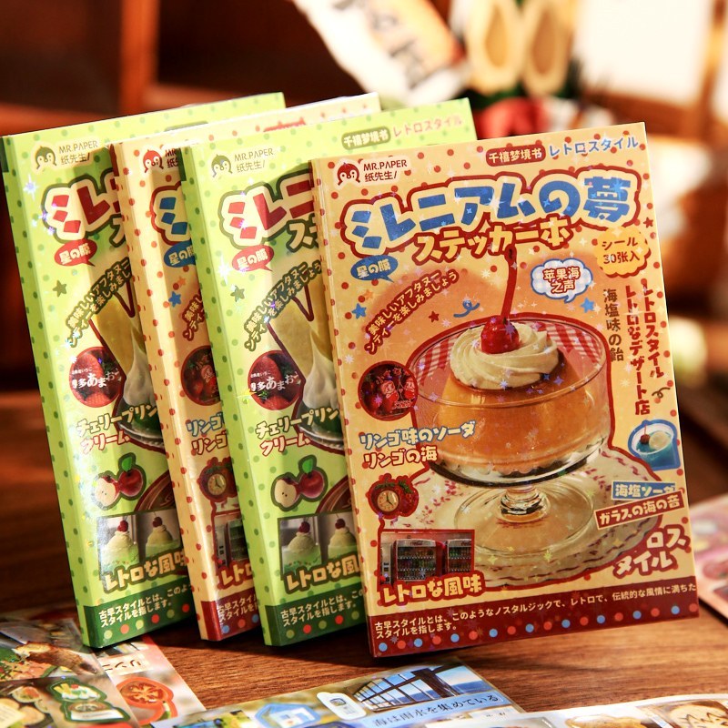 Sổ 30 tờ sticker phim ngôi sao lấp lánh trang trí kawaii retro pudding soda