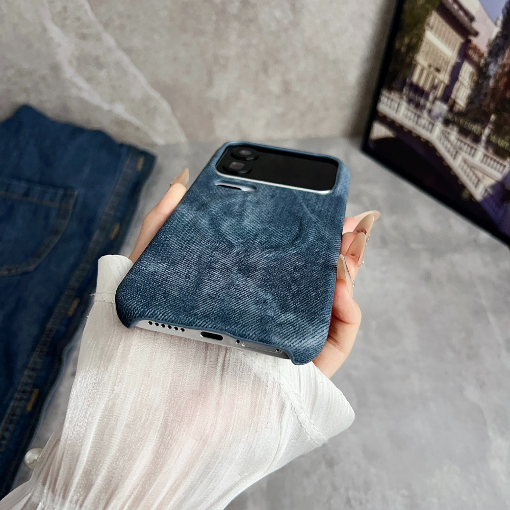 Ốp điện thoại từ tính họa tiết Denim cổ điển cho Xiaomi 17 15 14 Pro Max Ultra Half-Wrapped Hard PC Vỏ thời trang chống rơi
