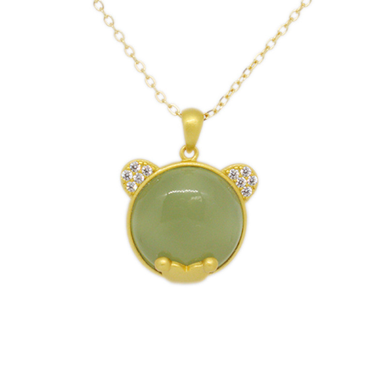 Vòng cổ ngọc Hetian tự nhiên khảm Mickey dễ thương