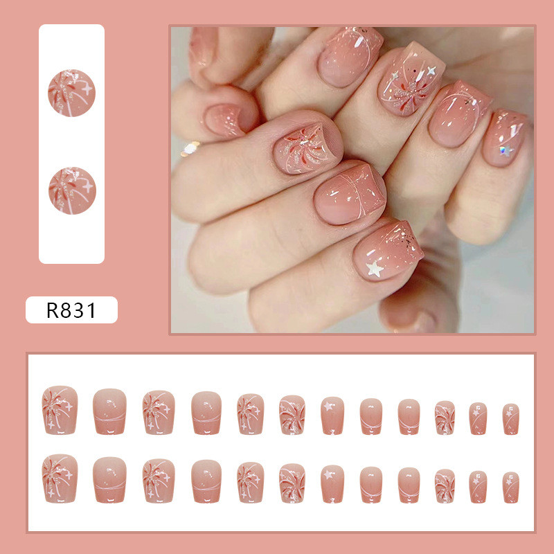 Thời Trang Blush Pháo Hoa Có Thể Đeo Móng Tay Nghệ Thuật Ngôi Sao Móng Tay Đầu Móng Tay Ngắn Nghệ Thuật Dán Cho Nữ