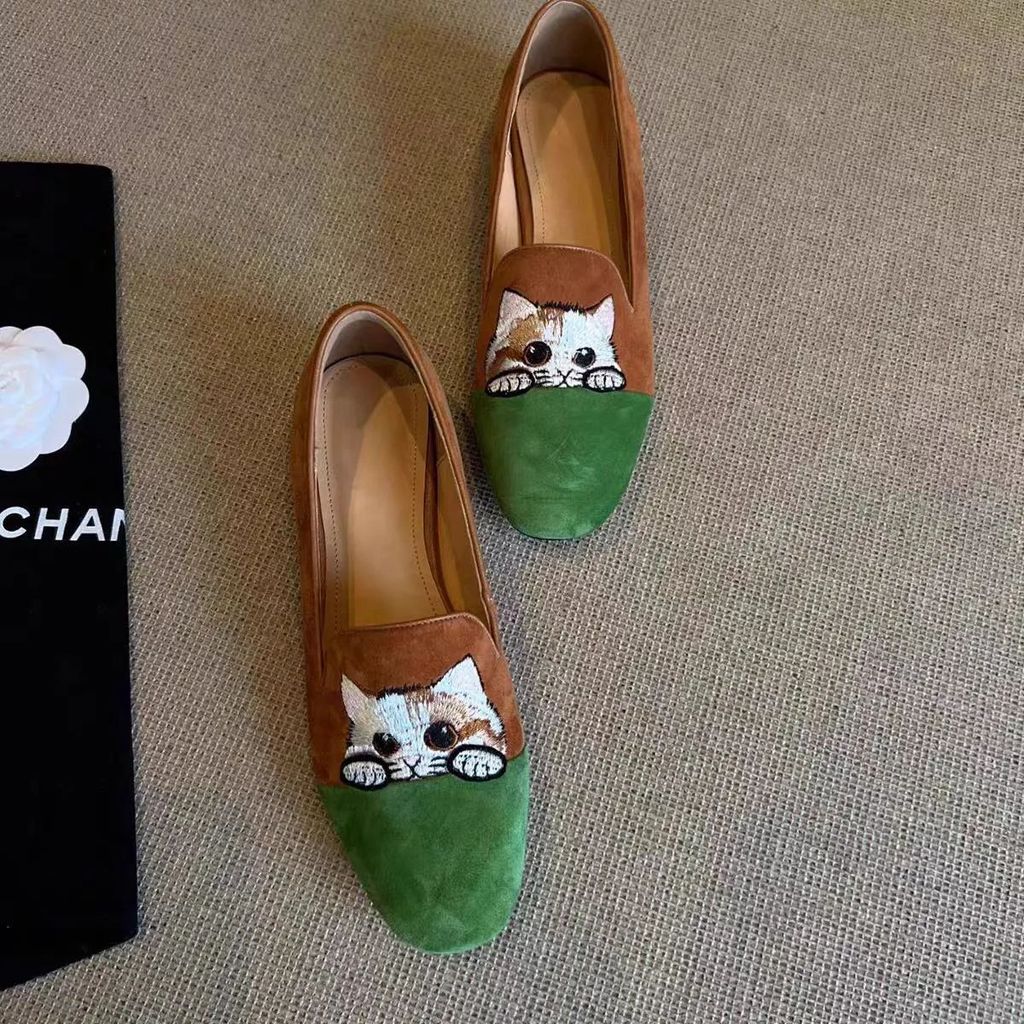 Giày lười mũi vuông nữ vải, size lớn, đế bằng, cho chân rộng/sưng/mang thai, mã 9VBF