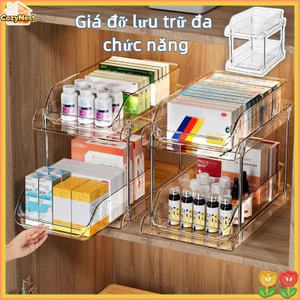 Kệ Trượt Ngăn Kéo Trong Suốt Đa Năng - Đựng Ly, Thuốc, Đồ Dùng Nhà Tắm, Chất Liệu PET Cao Cấp
