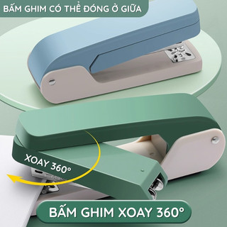 Ghim bấm dập ghim xoay 360 độ dành cho văn phòng, học sinh - Thiết kế thông minh, bấm được 100 trang giấy dễ dàng