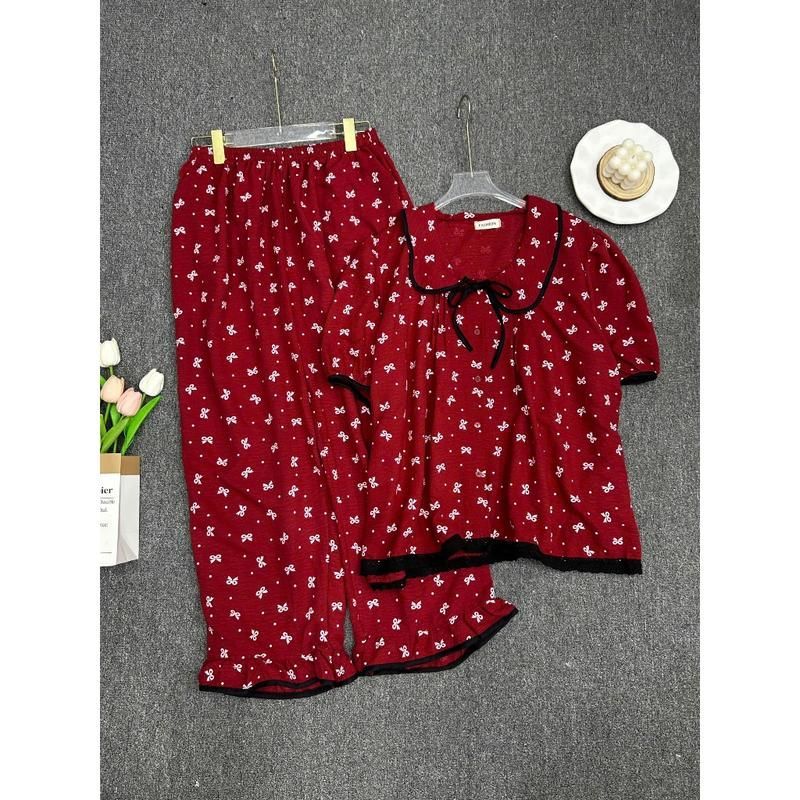 Set pijama nữ ESHOP Đồ Bộ Nữ Mặc Nhà Bigsize Vải Đũi Cotton Hàn Mềm Mịn  Mặc Ngủ Mặc Nhà Cực Mát MS483 Top Women