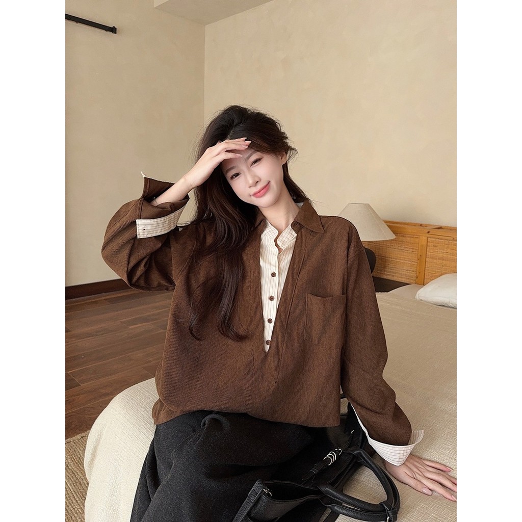 SUXI Áo sơmi cổ điển dài tay nhẹ nhàng cho nữ 260115