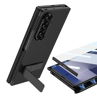 Dual Hai Bản Lề Đứng Da Gấp Funda Cho Samsung Galaxy Z TriFold Chân Đế Xoay Được