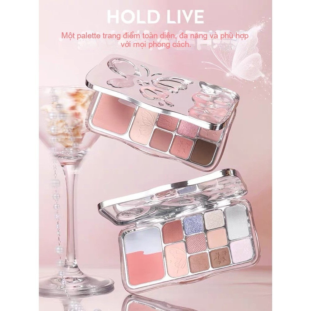 Bảng phấn mắt HOLD LIVE 12 màu kèm má tạo khối tone hồng lạnh nhũ đa năng lâu trôi 4in1 Mist Butterfly Shadow HL792