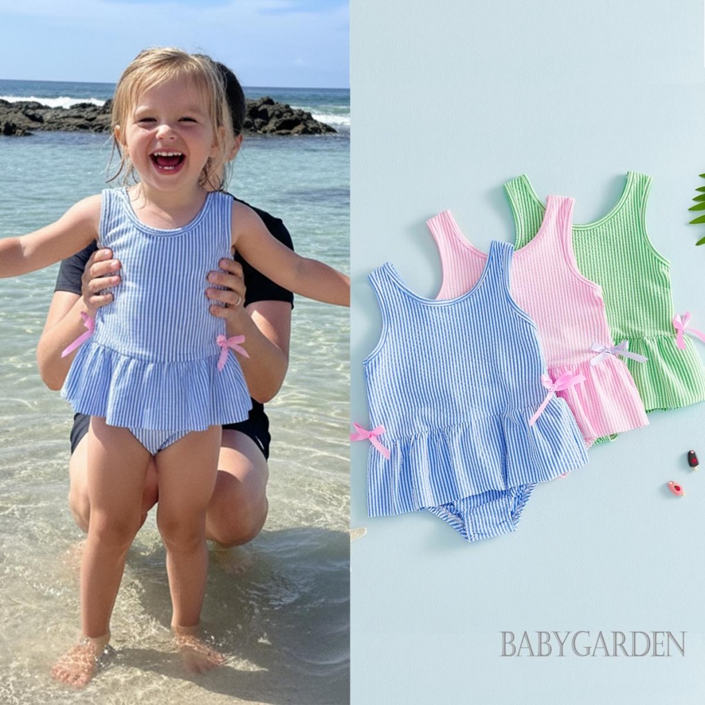 6M-5y Trẻ Em BabyGirl Đồ Bơi Sọc Dễ Thương In Váy Không Tay Bộ Đồ Tắm Đồ Bơi Cho Bé