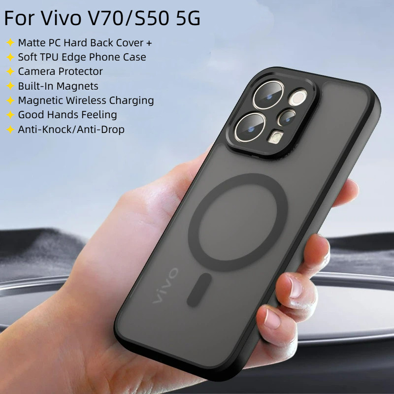 Ốp điện thoại từ tính tích hợp cứng cảm giác da mờ cho Vivo V70 5G S50 Vỏ chống sốc