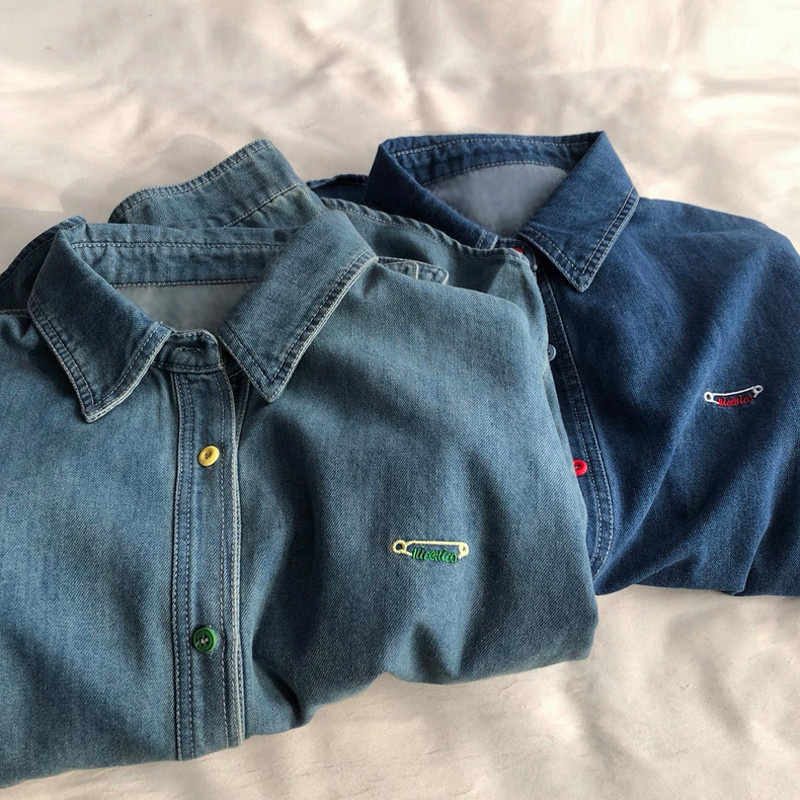 SUXI Áo sơ mi Denim thêu cổ điển giản dị dành cho nữ đầu xuân mới 260126