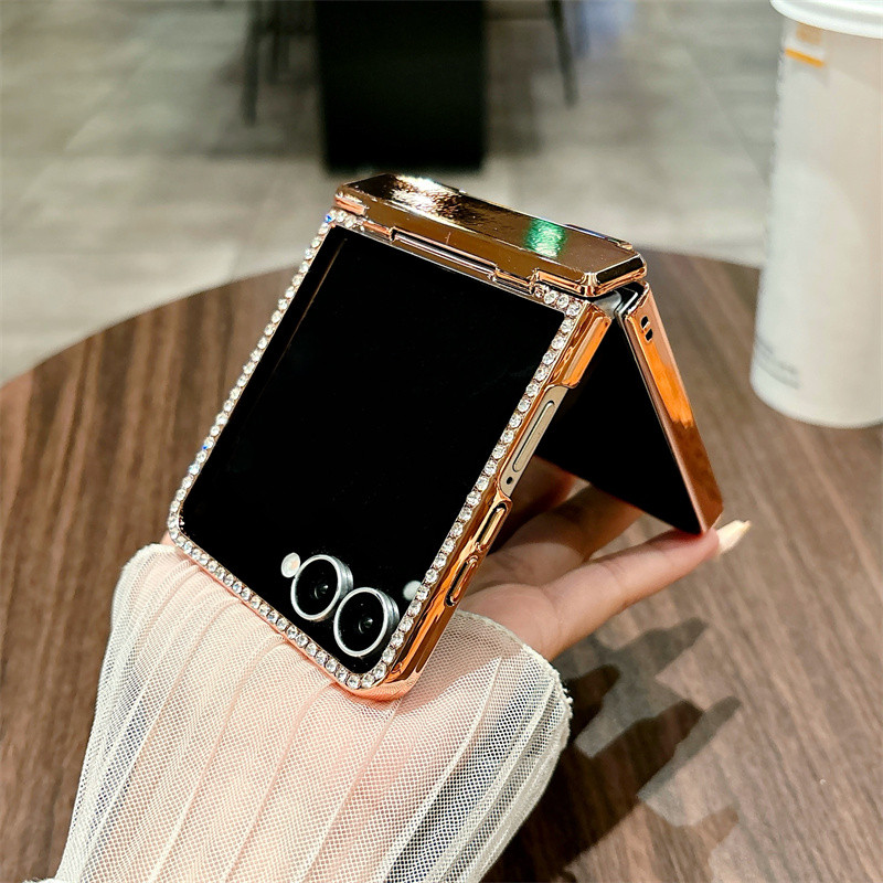 Sang Trọng Sáng Bóng Kim Cương Mạ Điện Bản Lề 2in1 Ốp Lưng Điện Thoại Samsung Galaxy Z Flip 7 7FE Flip 6 5 4 3 Bling Lấp Lánh Chống Sốc