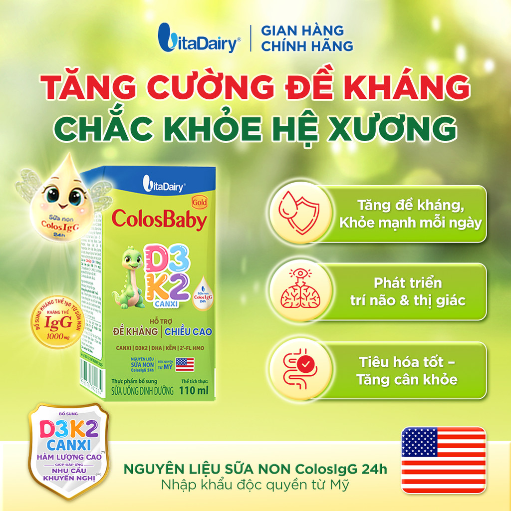 [THÙNG 24 HỘP] Sữa uống dinh dưỡng ColosBaby Gold D3K2 110ml – Bổ sung canxi, hỗ trợ xương chắc khỏe