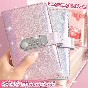 Sổ tiết kiệm 100 ngày lấp lánh có khóa mật mã - Sổ quản lý chi tiêu nhiều ngăn túi zip tiện lợi