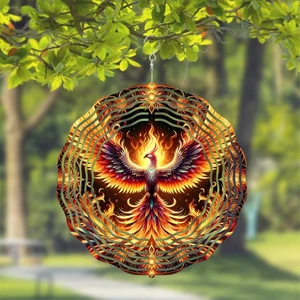 HELLOYOUNG Phoenix Wind Spinner Ngoài Trời Kim Loại Trang Trí Sân Vườn Hai Mặt Treo Trang Trí Cho Sân hiên