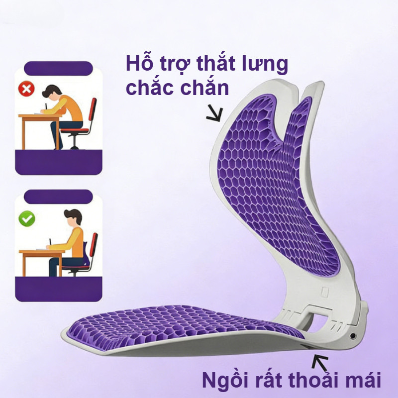 Ghế Chỉnh Dáng Công Thái Học Gấp Gọn Cao Cấp, Đệm Silicon Tổ Ong, Hỗ Trợ Xương Sống, Phù Hợp Dân Văn Phòng, Mẹ Bầu