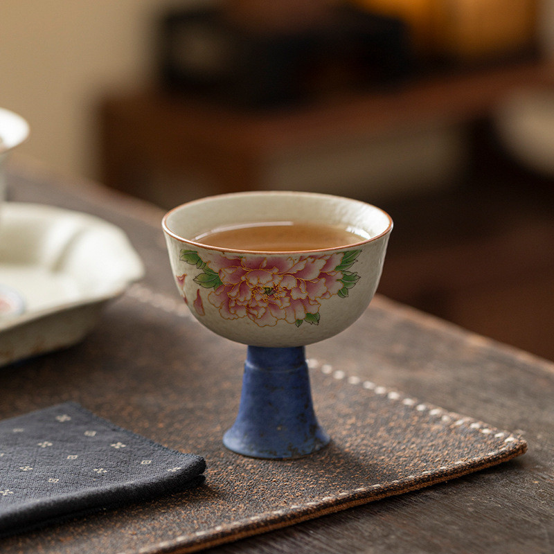 Retro Xanh Trắng Đá Lửa Đen Trà Hoa Mẫu Đơn Master Cup Cốc Hộ Gia Đình Cao Cấp Giá Trị Cao Cấp Cốc Trà Cá Nhân 26.3.2 7UQ3