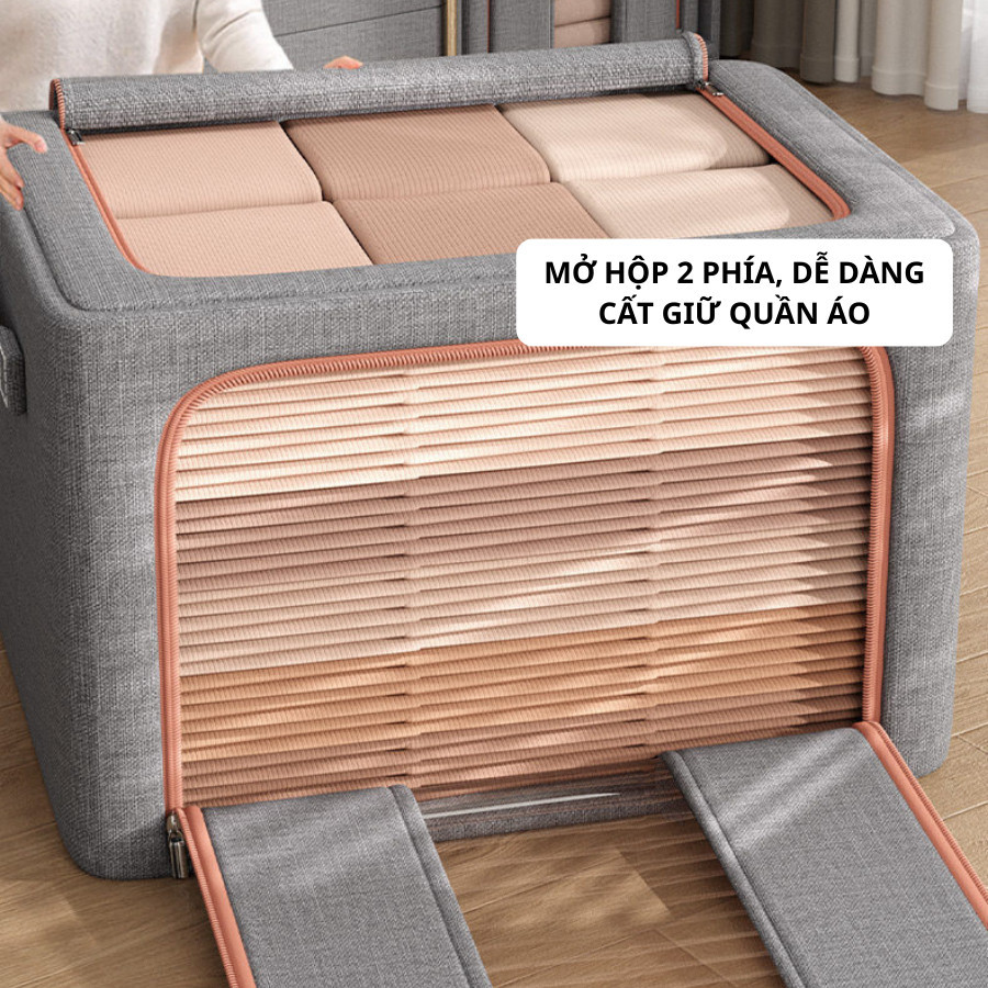 Hộp Vải Đựng Quần Áo Kích Thước Lớn ENODA HOME, Hộp Vải Lưu Trữ Quần Áo Cao Cấp Khung Thép Dày Dặn HV144