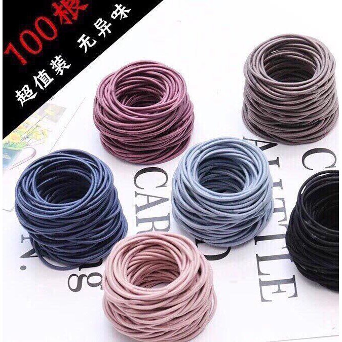 Set 100 chun cột tóc trơn nhiều màu cho bạn gái T2