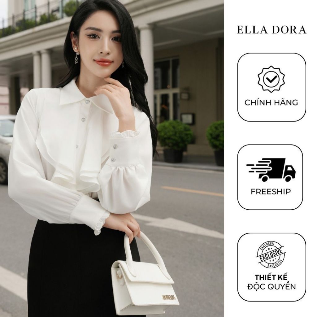 Áo sơ mi nữ ELLA DORA thiết kế phối bèo lụa mềm form suông thanh lịch phong cách công sở [SM114]