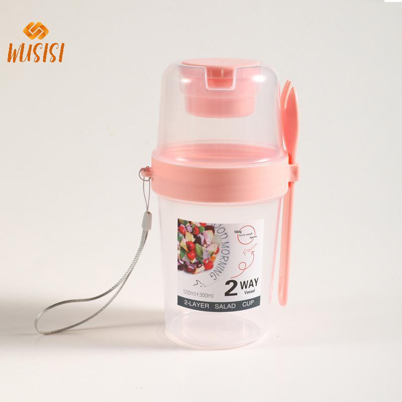 [WUSISI] Cốc Salad sữa chua yến mạch trái cây ăn sáng có nắp và thìa Hộp đựng thực phẩm hai lớp Hộp Bento Thể dục Bát côn giảm béo MỚI