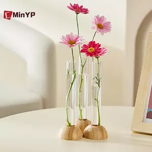CMinYP Sáng Tạo Phong Cách Bắc Âu Tròn Thủy Tinh Pha Lê Bình Tròn Bằng Gỗ Nghệ Thuật Thủy Canh Xanh Hoa Sen Đồ Trang Trí Bình Thủy Tinh Để Bàn Trang Trí Vinh Quang