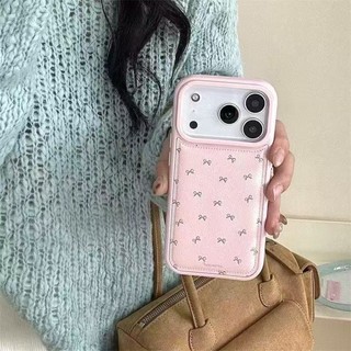 Ốp lưng iPhone 17 16 15 14 13 12 11 Pro Max X XR Max 7 8 Plus Dễ thương nhỏ Bowknot da vân trường hợp điện thoại