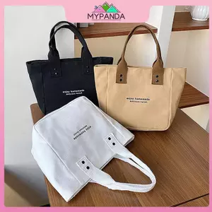 Túi Tote nữ màu trơn MYPANDA Túi mua sắm bằng vải Canvas có thể tái sử dụng di động Túi đựng đồ ăn trưa dung tích lớn.