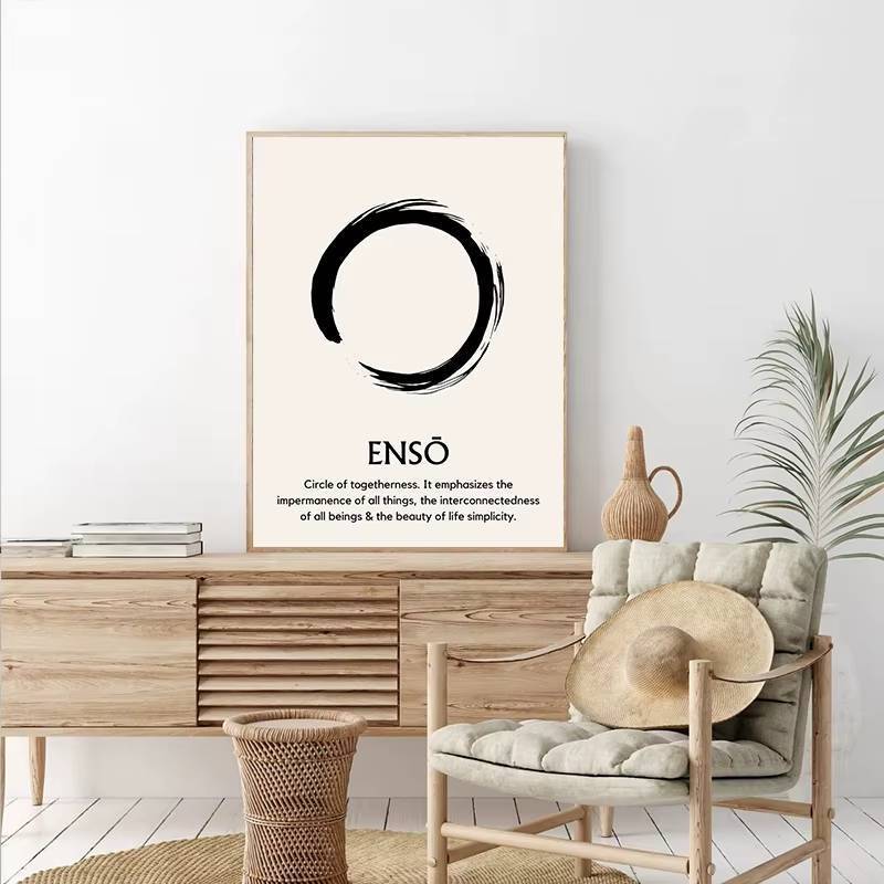 Trừu Tượng Sen Zen Biểu Tượng Thiền Tâm Linh Canvas In Poster Nghệ Thuật Treo Tường Cho Phòng Khách Trang Trí Nhà Khung