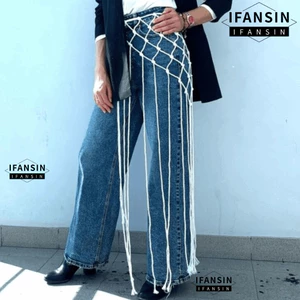 Khăn choàng quàng cổ viền lưới IFASIN, thiết kế boho với tua rua và dây thắt lưng đa năng