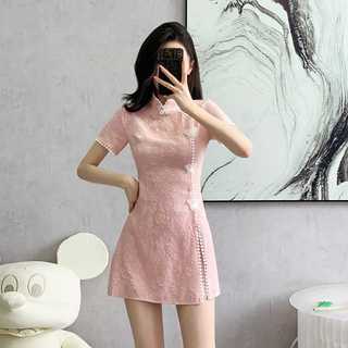 Bộ hai mảnh váy và quần short cheongsam cải tiến phong cách Trung Quốc mới, chất liệu jacquard mùa hè.