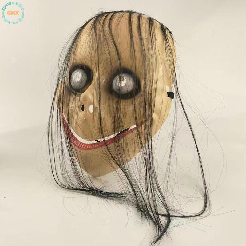 Halloween mới kinh dị với mặt nạ tóc dài mặt nạ vui nhộn v-shaped mouth mask momo mask tốt